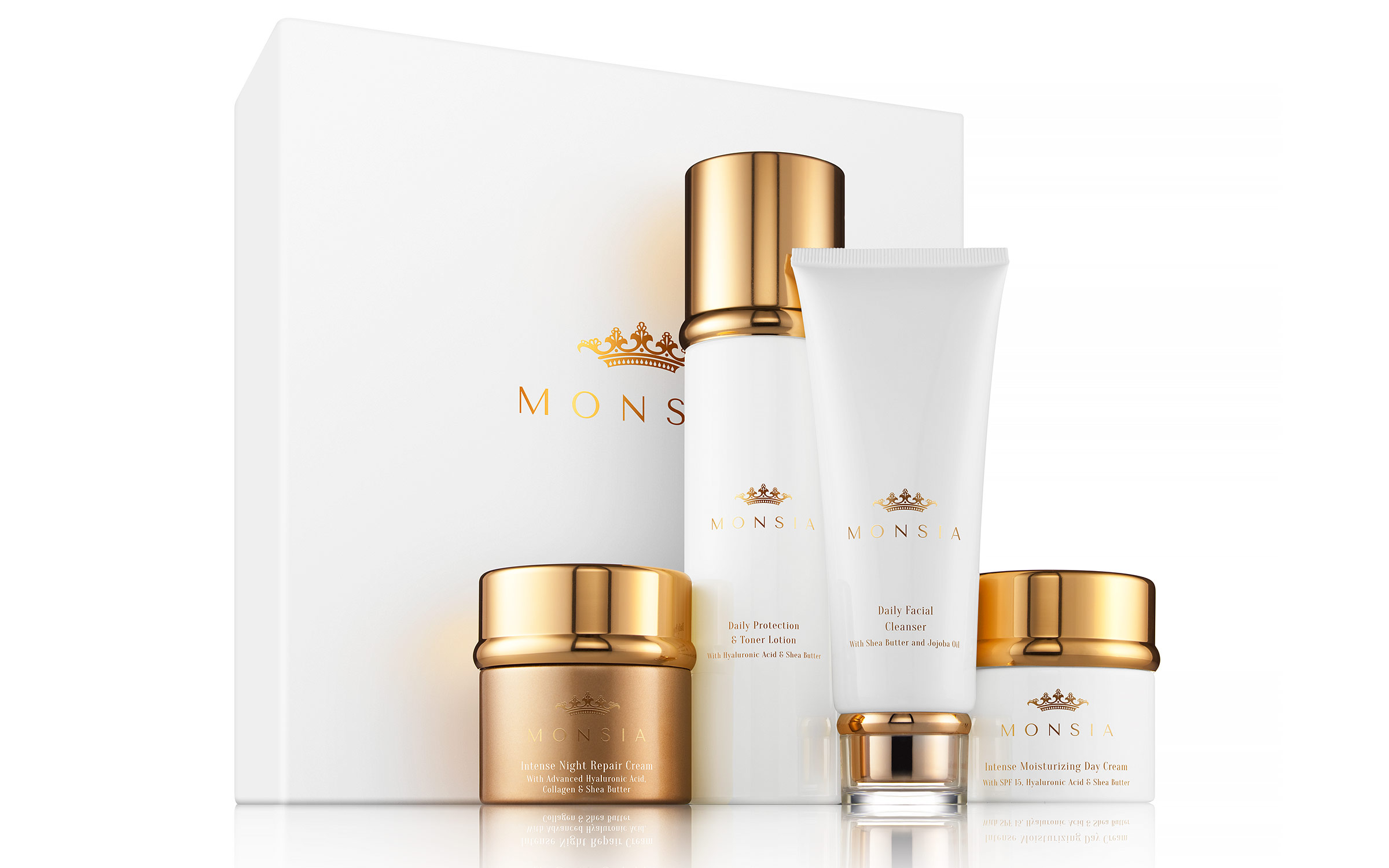 Cosmetics and skin care product photography for luxury skin care brand Monsia, shot by Zachary Goulko at his product photography studio located in the New York City area.